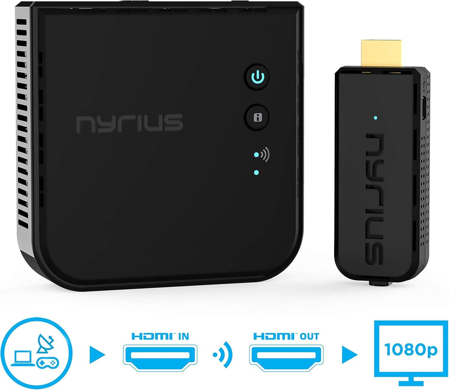 Nyrius Aries Prime Digital Wireless HDMI Transmitter & Receiver System for HD 1080p 3D Video Streaming, Laptops, PC, Cablebox, Satellite, Blu-ray, DVD, PS3 (NPCS549) - HDMI to Micro HDMI
