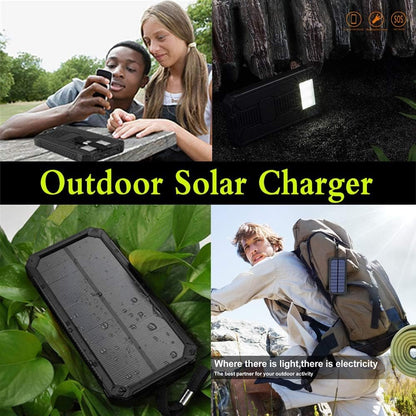 Solar Charger, Friengood 15000mAh Portable Solar Power Bank with Dual USB Output Ports, Solar Phone Charger External Battery Pack with 6 LED Flashlight Light for iPhone, iPad, Android and More (Black) …