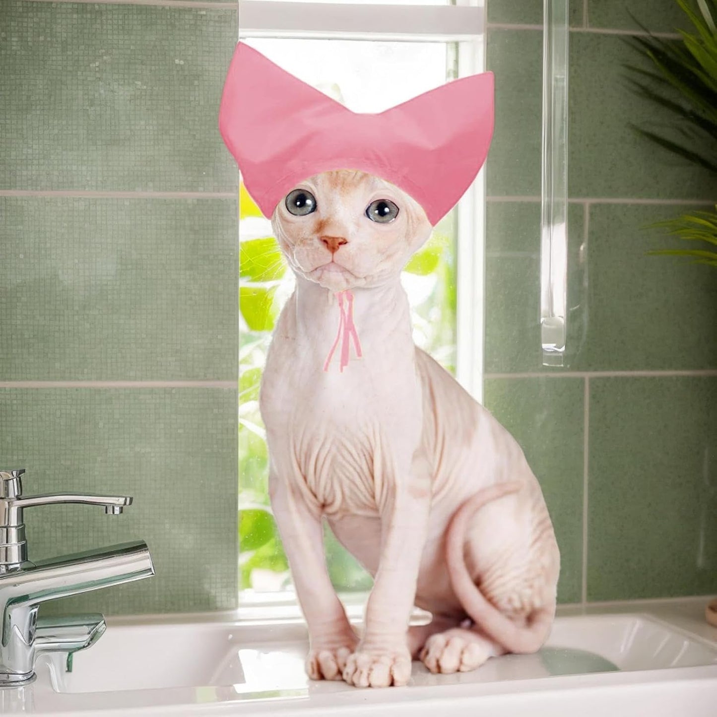 Cat Shower Cap - Oxford Cloth Wrap, Waterproof Adjustable | Pet Ear Cover for Bathing Protection, Headwear for Puppy Grooming, Kitten Cleaning, Small Dog Hygiene in Home Spa Routine