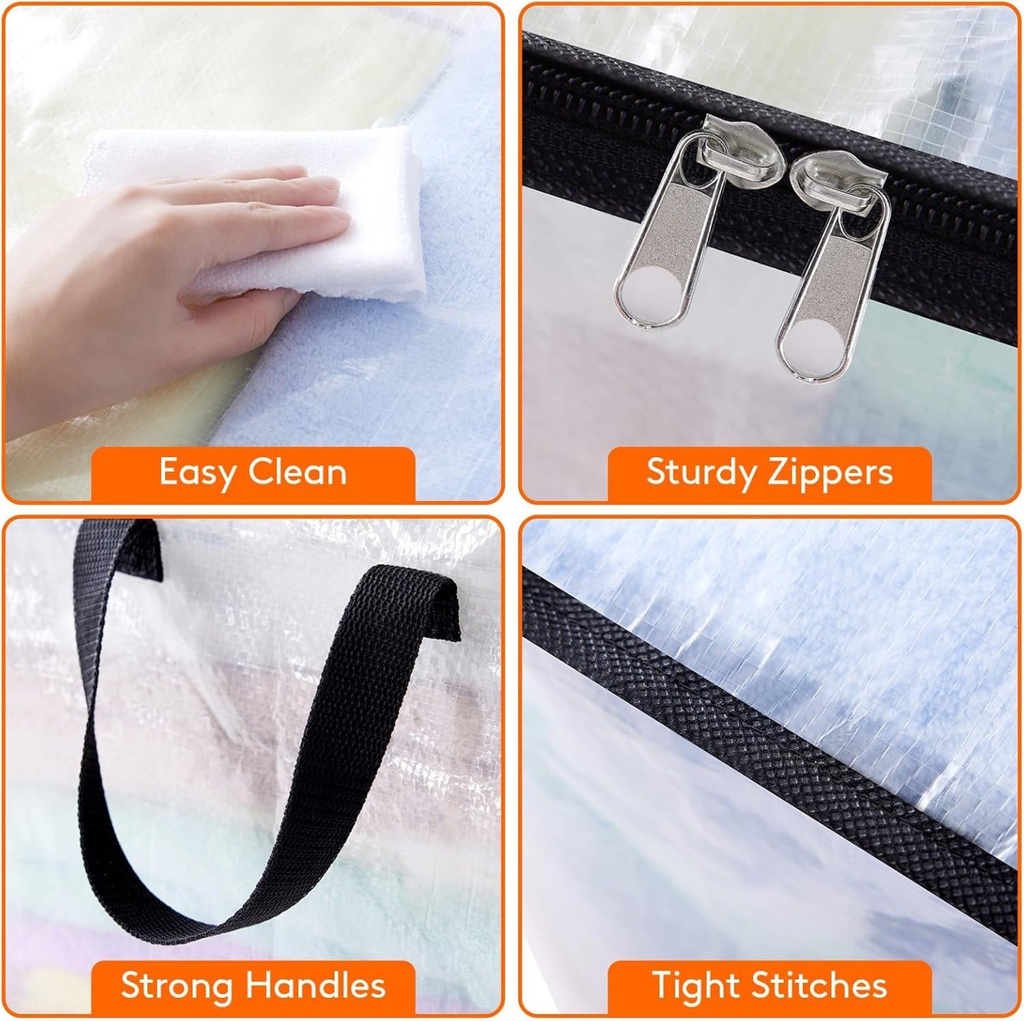 Lifewit 6 Pack Plastic Clothes Storage Bags, 60L Foldable Storage Containers Closet Organizers and Storage Moving Bags with Sturdy Zipper Lids Reinforced Handle for Bedding, Blanket, Comforter