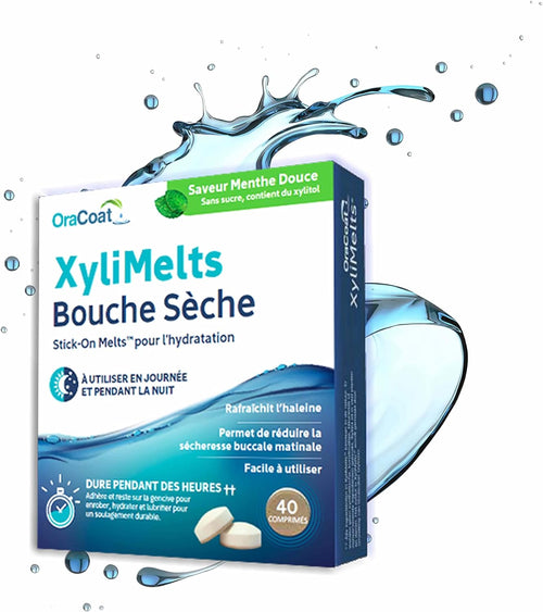 XYLIMELTS – 40 Adherent Tablets Against Oral Dryness and Caries – Sweet Mint – Discreet and Can Be Used Day and Night Against Dry Mouth When Waking Up – Vegan