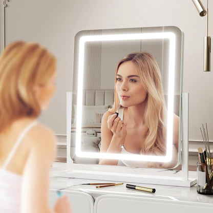 Lighted Makeup Mirror, Hollywood Vanity Mirror with Lights, Three Color Lighting Modes, and 5X Magnification Mirror, Smart Touch Control, 360°Rotation (17.2in. White)