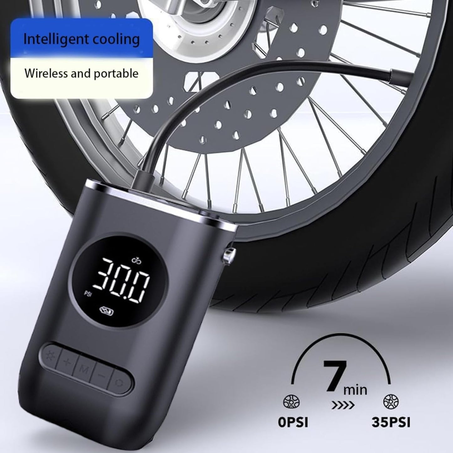 A Ircore S1 - Smart Portable Tire Inflator | Wireless Fast Air Pump, Portable Mini Air Pump, Equipped with Lighting for Car, SUV, Motorcycle, Bicycle, and Ball