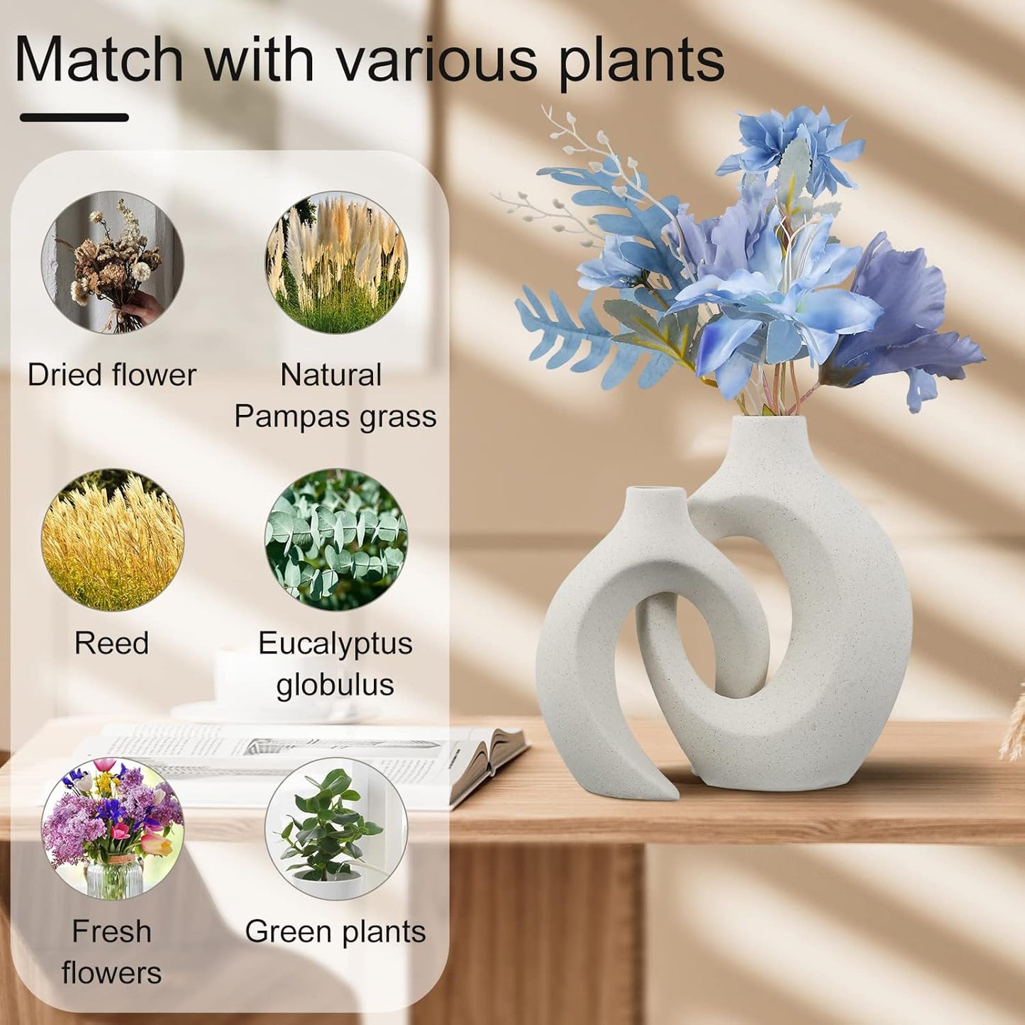 Abizarch 2Pcs Hollow Ceramic Vase Set, Nordic Modern Boho ins Style Decorative Ceramic Aesthetic Flower Vase for Home Decor, Large Modern Ceramic Flower Vases for Wedding Party Dinner