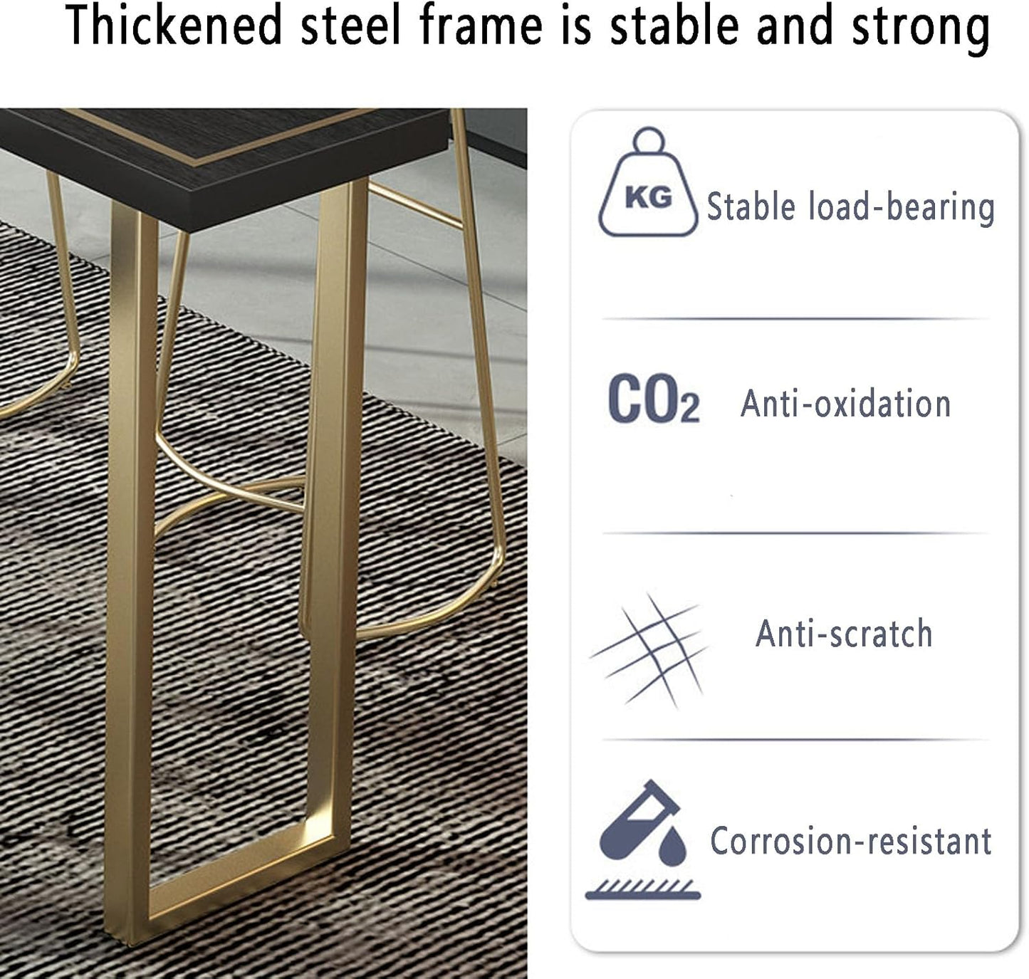 Modern Style Solid Wood Bar Table with Rustic Table Top & Metal Base Industrial Counter Height Dining Table for Balcony Patio or Pub Narrow Design for Small Spaces Outdoor Side Table for Ent