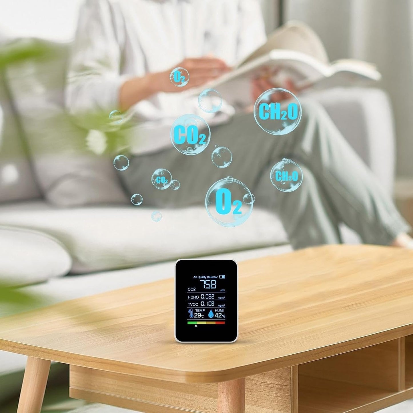 Air Quality Monitor, Portable Accurate Air Quality Measurement Device With Clear Display, CO₂ Detection For Home, Bedroom, Safety, Grow Tents, Indoor Testing, Health Monitoring