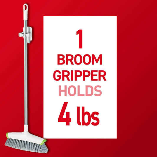 Command Broom and Mop Grippers, 2 Hangers and 4 Command Strips, Damage Free Hanging Wall Mount Broom and Mop Holder, Household Cleaning Organizer for Organization and Storage, Holds up to 4 lb