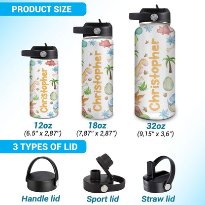 Hyturtle Personalized Dinosaur Water Bottle, Customized Name Dino Stainless Steel Insulated Sports Bottles Drinking Cups For Kids Toddler Boys Girls Back To School Cup With Lid 12 oz 18 oz 32 oz