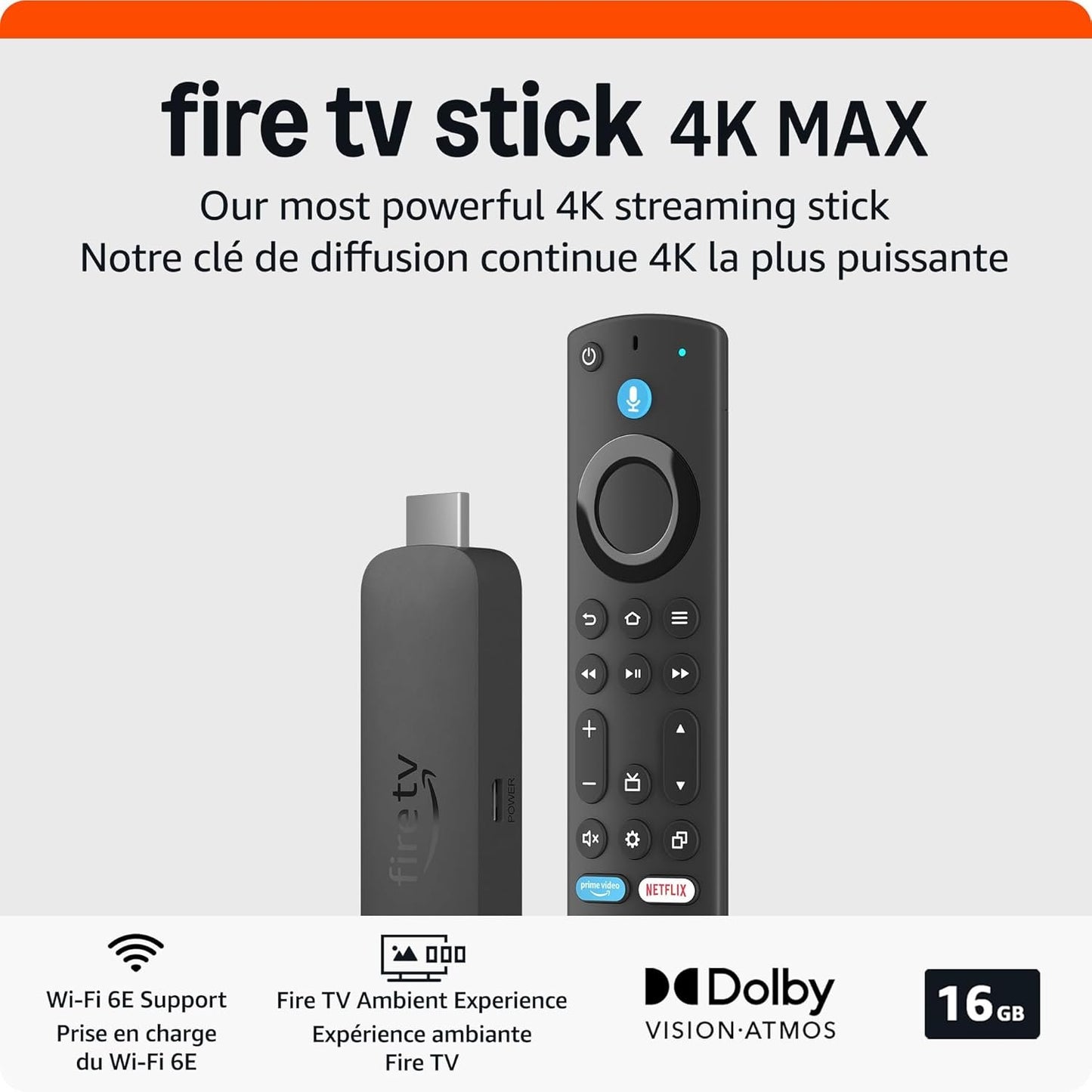 Amazon Fire TV Stick 4K Max (newest model), streaming device, supports Wi-Fi 6E, free & live TV without cable or satellite