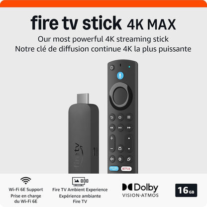 Amazon Fire TV Stick 4K Max (newest model), streaming device, supports Wi-Fi 6E, free & live TV without cable or satellite