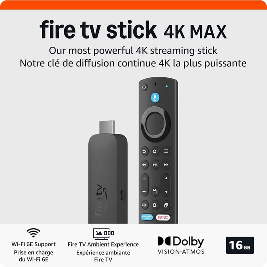 Amazon Fire TV Stick 4K Max (newest model), streaming device, supports Wi-Fi 6E, free & live TV without cable or satellite