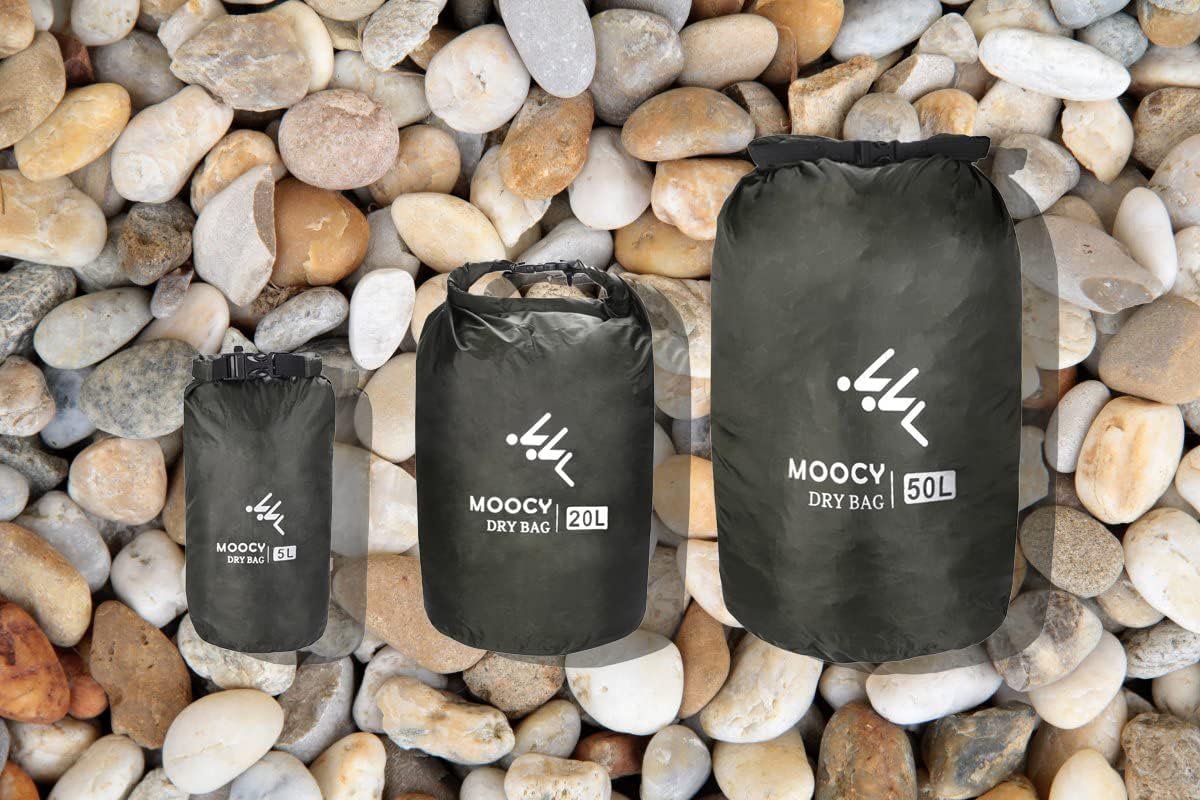 MOPHOEXII Waterproof Dry Bag,1pk or 3pk Lightweight Waterproof Storage Dry Sacks,5L, 20L and 50L Sizes Waterproof Pack Liner for Outdoor Camping Boating Hiking Rafting(Dark Green, 20L)