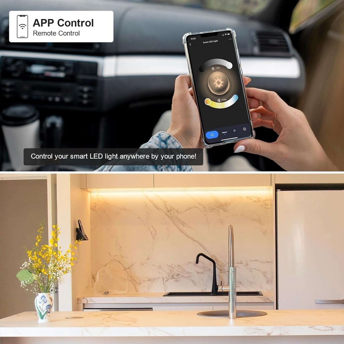 6pack 12inch Dimmable LED Under Cabinet Light Kit, 2700K to 6000K Smart LED Under Counter Lighting Fixture, Compatible with Alexa, Google Assistant, for Kitchen, Pantry, Shelf (Black)