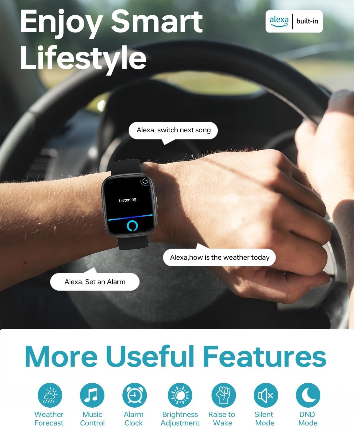 PLAZOR Smart Watch Fitness Tracker for Men Women,Alexa Built-in, with Bluetooth Answer/Make Calls,1.83'' HD 100+ Sports Modes,Running Watch with Heart Rate,Sleep Waterproof Compatible Android iOS