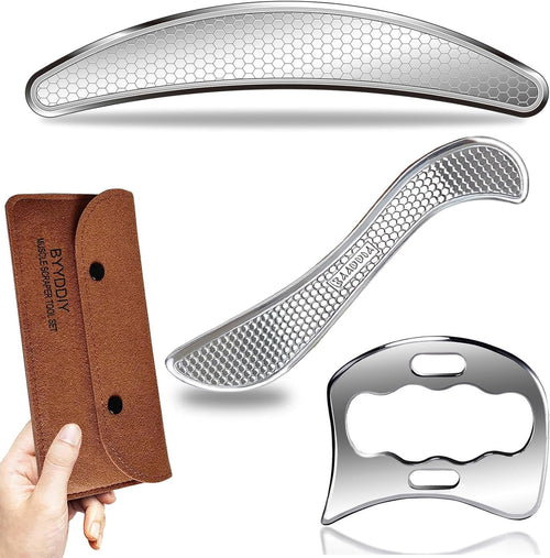 BYYDDIY 3 in 1 Stainless Steel Muscle Scraper Tools Set,Scraping Massage Tools for Physical Therapy & GuaSha Massage Scraper Tool