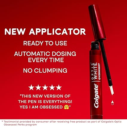 Colgate Optic White Overnight Teeth Whitening Pen, Hydrogen Peroxide Teeth Whitening Pen, Visibly Whiter Teeth In Just 1 Week When Used as Directed, 21 Whitening Treatments, 0.08 fl oz
