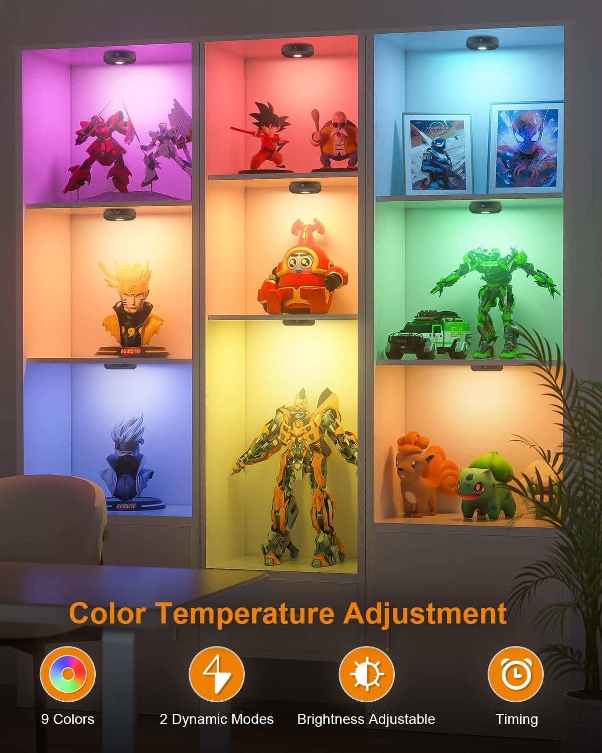 WILLED Rechargeable Puck Lights with Remote Control, RGB Under Cabinet Lighting Wireless, 1200mAh Battery LED Tap Light,Timer Function Stick On Lights for Closet, Shelf, Counter,Kitchen Cabinet,3 Pack