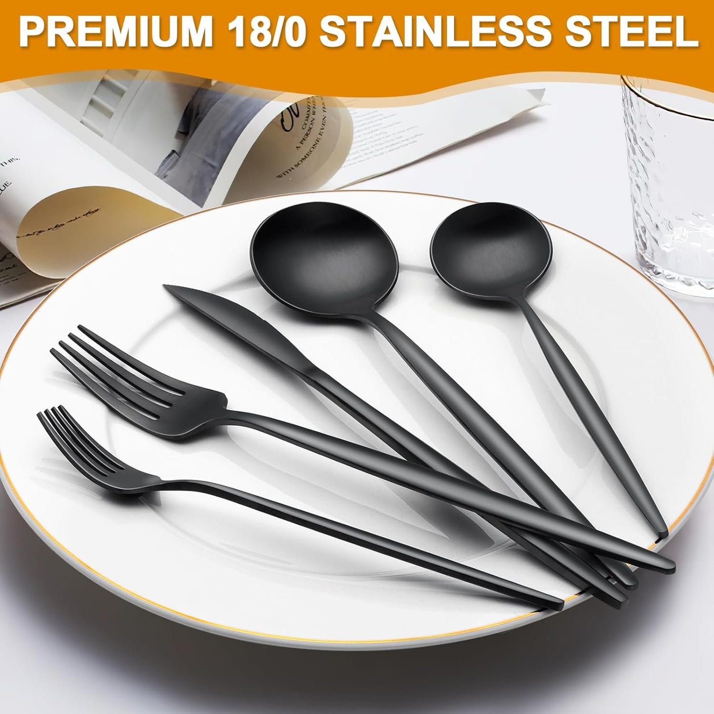 Black Silverware Set, 40pcs Stainless Steel Flatware Set for 8, Tableware Cutlery Set, Utensils for Home, Restaurant, Hotel, Include Knife Fork Spoon Set,Dishwasher Safe