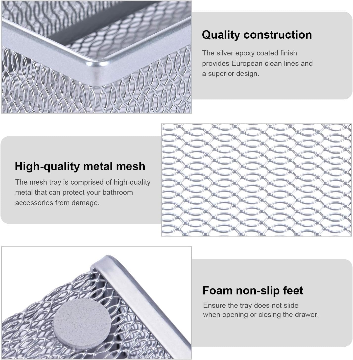 Metal Cutlery Tray Drawer Organizer Large, Expandable 7+2 Separate Compartments Mesh Utensil Organizer, Adjustable Kitchen Tableware Flatware Tray with Non-Slip Foam Feet