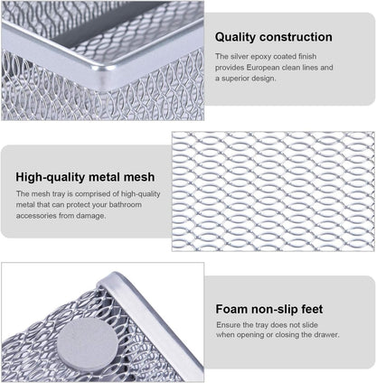 Metal Cutlery Tray Drawer Organizer Large, Expandable 7+2 Separate Compartments Mesh Utensil Organizer, Adjustable Kitchen Tableware Flatware Tray with Non-Slip Foam Feet