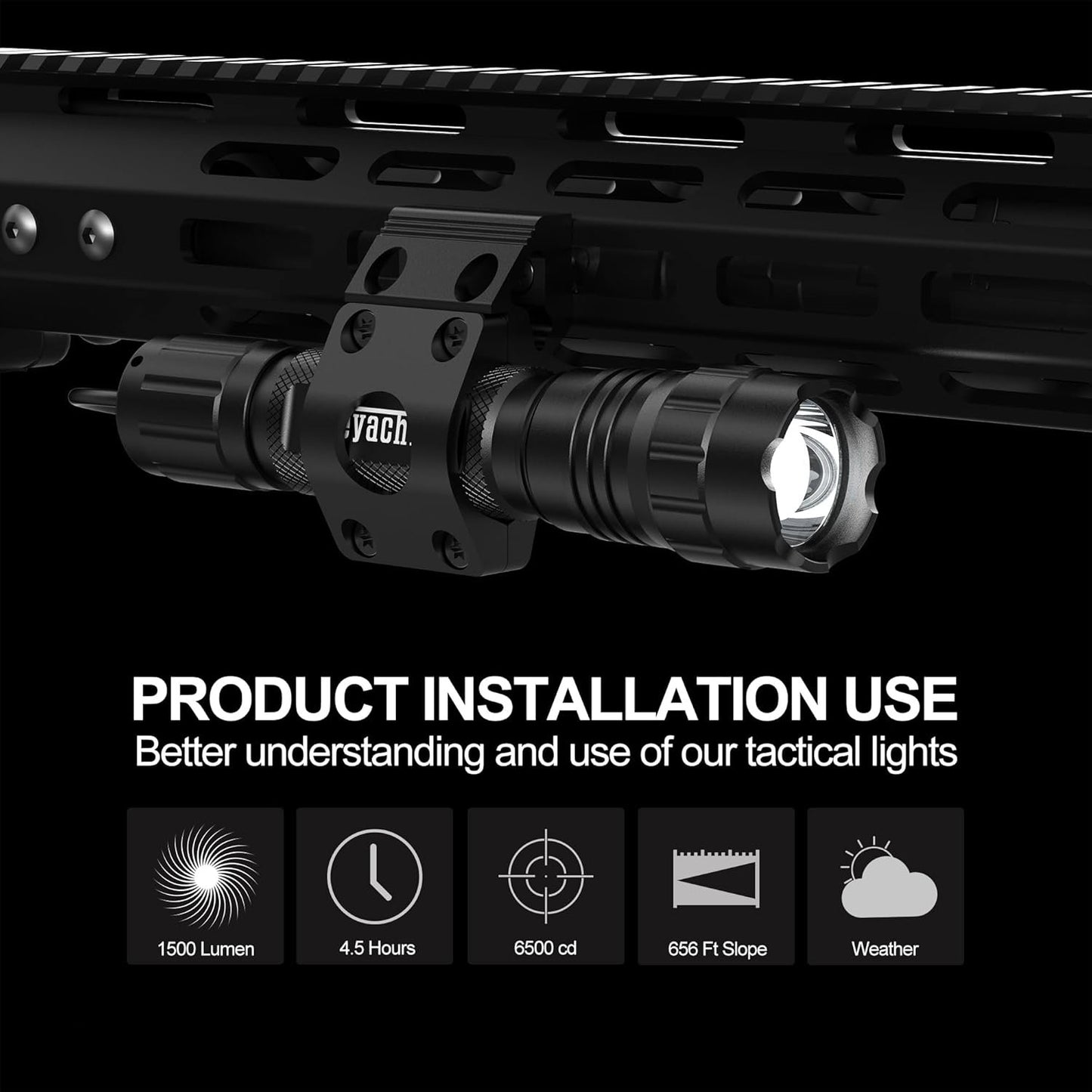 Feyachi 1500 Lumen Tactical Flashlight Rechargeable IPX7 Protection 4 Modes LED Weapon Light Mlok Flashlight Included with Pressure Switch
