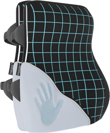 [2025 NEW] ZIVASKA Lumbar Support Pillow | Memory Foam Back Cushion for Back Pain Relief | Improves Posture | Mesh Cover |Double Adjustable Straps | For Office, Gaming Chairs, Car Seats, Recliners (2)