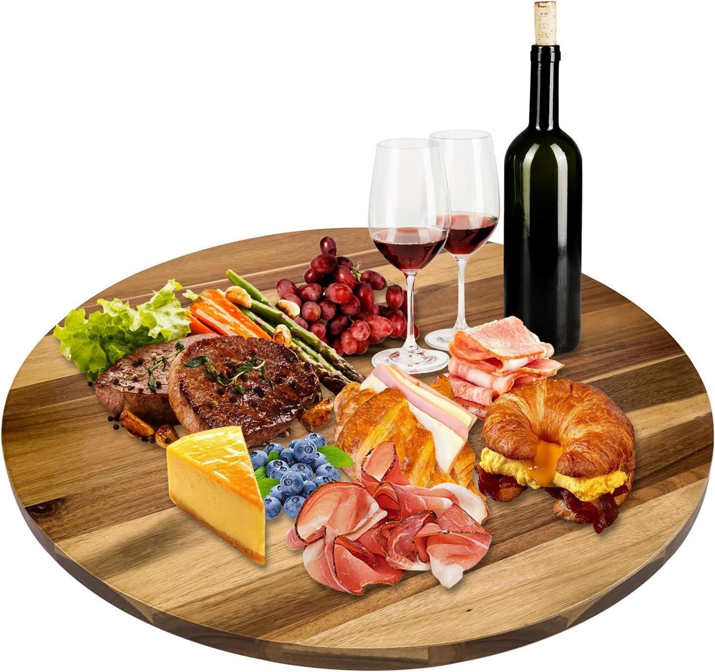26'' Acacia Wooden Lazy Susan with 360 Rotation for Dining Table Top,Extra Large Wooden Serving Tray with Heavy Duty Rotating Wheel for Kitchen,Dining Table