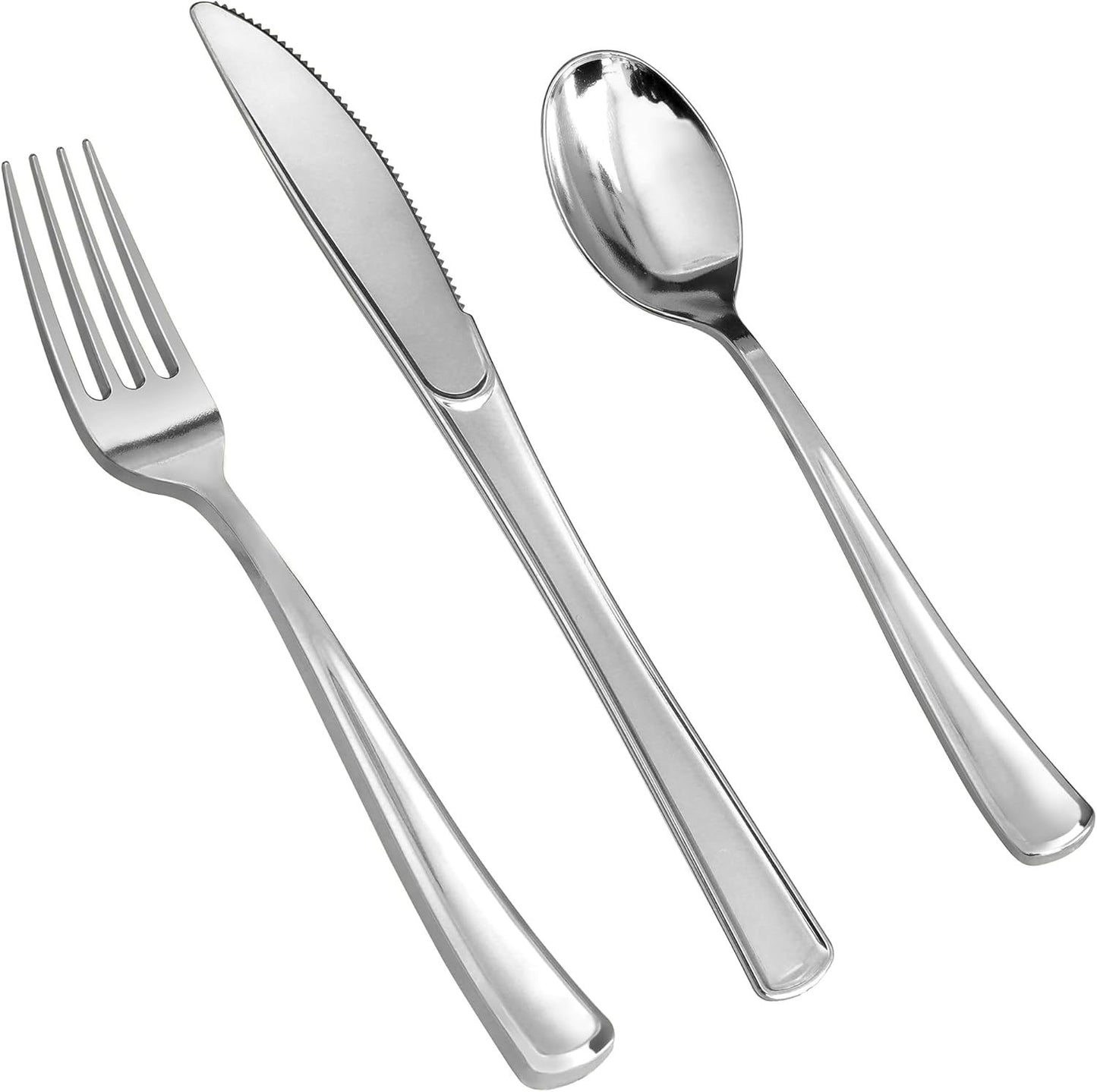 SETUP [300 Count] Disposable Silverware, Silver Combo Cutlery - 100 Forks, 100 Spoons, 100 Knives - Heavy Duty, and Durable Silver Silverware Great for Parties, Events, and Everyday use