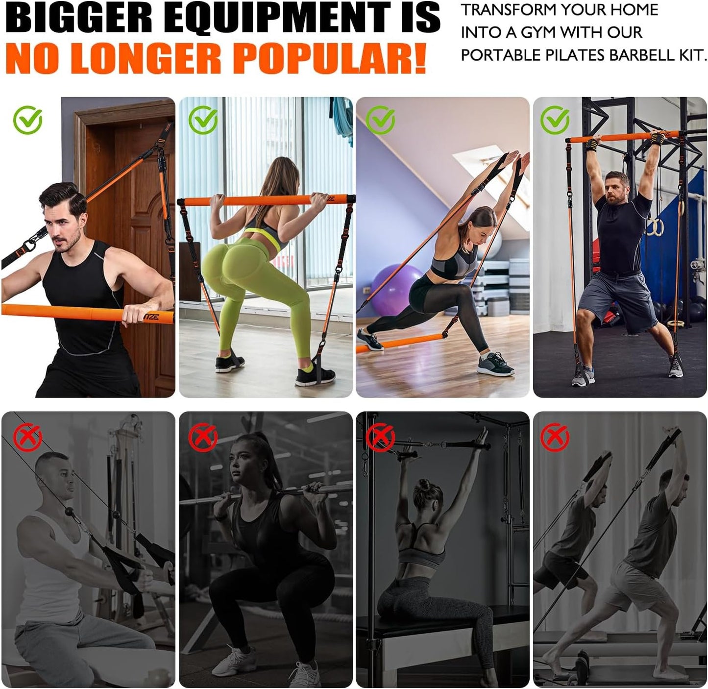 Pilates Bar Kit with Resistance Bands, Portable Pilates Equipment for Legs, Hip, Waist, Arm, Squats Exercise Equipment for Home Gym Workouts, Adjustable Pilates Bar Set for Full Body Workouts
