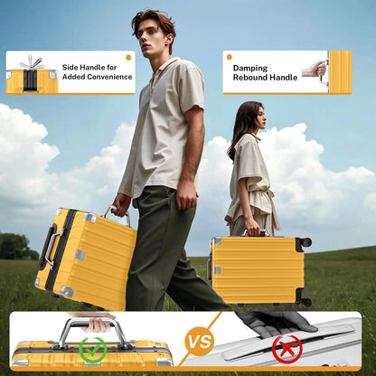 Krute Carry On Luggage PC+ABS Luggage Aluminum Frame Zipperless Lightweight Hardshell Suitcase with TSA Lock Spinner Wheels 20 Inch Yellow