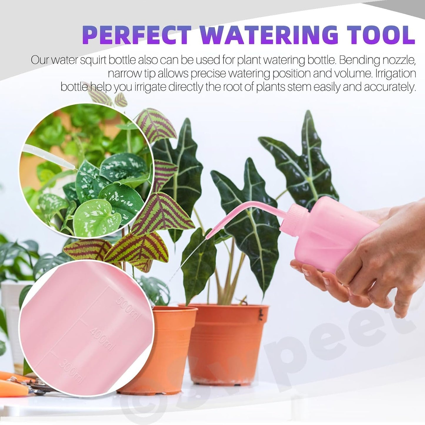 Swpeet 3Pcs 500ML/250ML/150ML Safety Bottles Watering Tools with 5Pcs Small Funnels Assortment Kit, Wash Bottles Water Squirt Bottle Succulent Watering Squeeze Bottle for Irrigation, Plant Washing