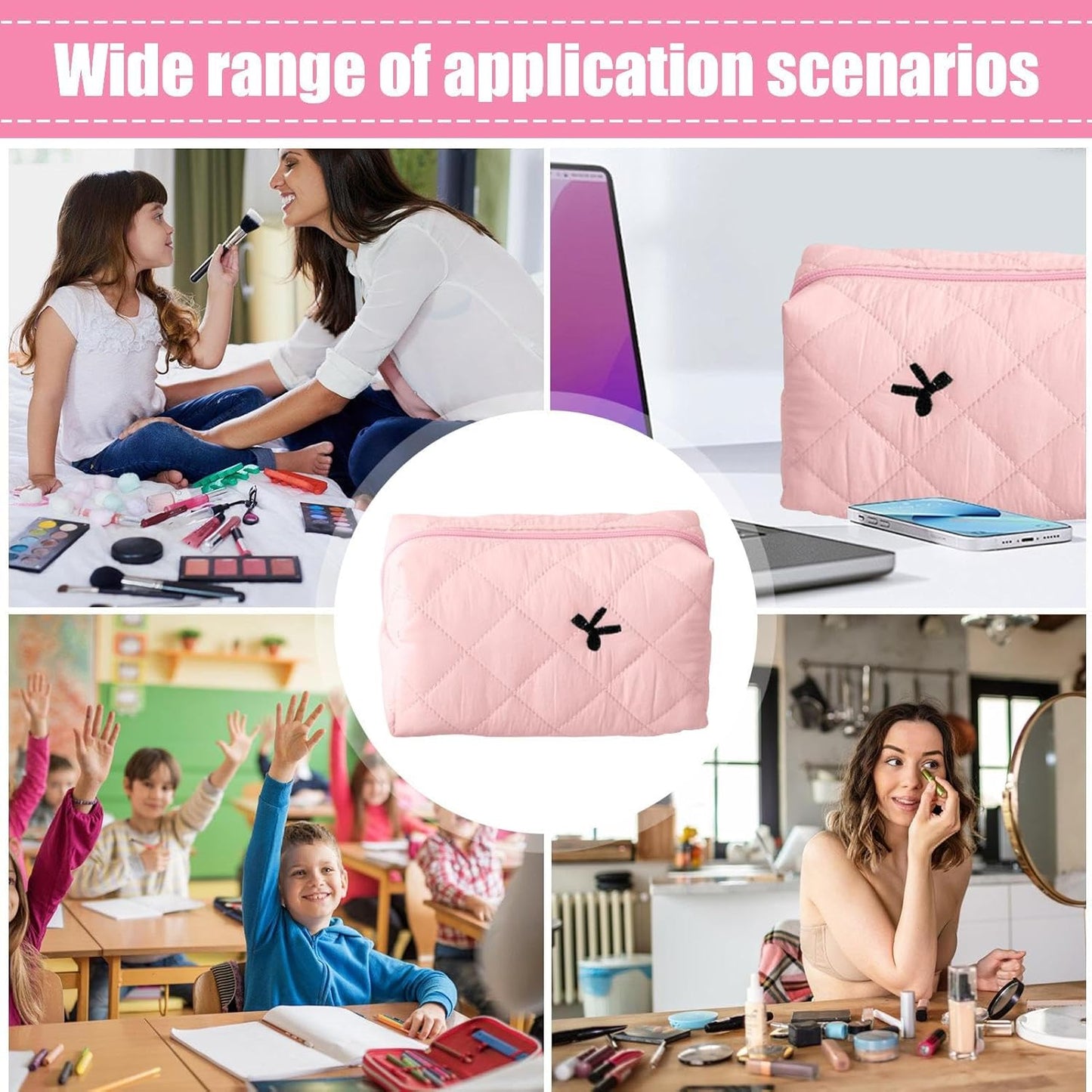 Aesthetic Pencil Purse, borsa da bagno e makeup Pouch, accessorio da viaggio, per donne e ragazze, ideale per organizzare cosmetici ed essenziali, 16 x 9 cm, rosa, Se référer au descriptif,