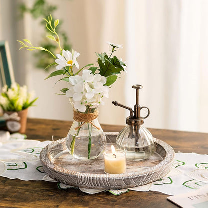 Romadedi Rustic Wooden Tray Candle Holder - Small Decorative Plate Pillar Candle Tray Wood for Farmhouse Dinning Table Kitchen Countertop Coffee Table Organizer Home Decor, Washedwhite,11inch