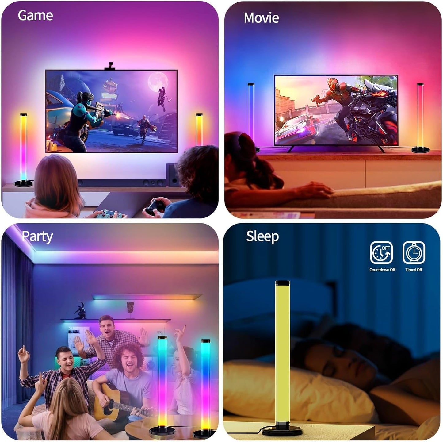 TONGLIN Smart LED Light Bars, 2Pack 42cm 360Â° Upgrade RGB, Ambient Lighting With DIY/Music Sync/8 Scene Modes, Gaming Lights LED TV Backlight With App Control, Colour Changing