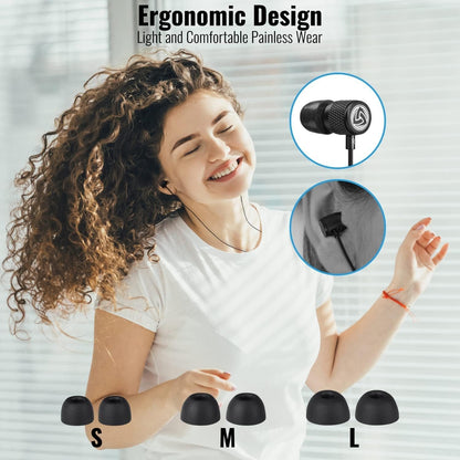 LUDOS Ultra Wired Earbuds with Microphone in-Ear Headphones - Wired Earphones with Microphone & Volume Control, Memory Foam, Reinforced Cable, Noise Isolating, Compatible with iPhone, iPad