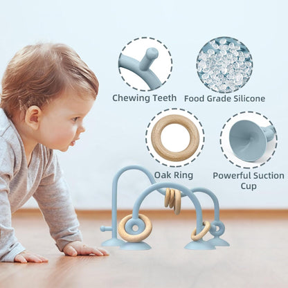 LYNSAN Suction Cup Toys Baby Silicone High Chair Toy with Wooden Rings Educational Montessori Sensory Learning Toys Gift for Kindergarten Bath Airplane Travel Car Toddlers Kids Boys Girls, Blue