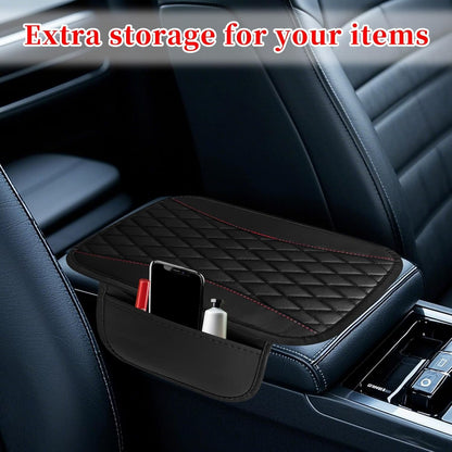 Car Center Console Cover Pad Leather Waterproof Cover Anti-Slip Armrest Seat Box Protector with 2 Storage Bags Car Interior Accessories Fits Most Vehicles SUV Truck (Black)