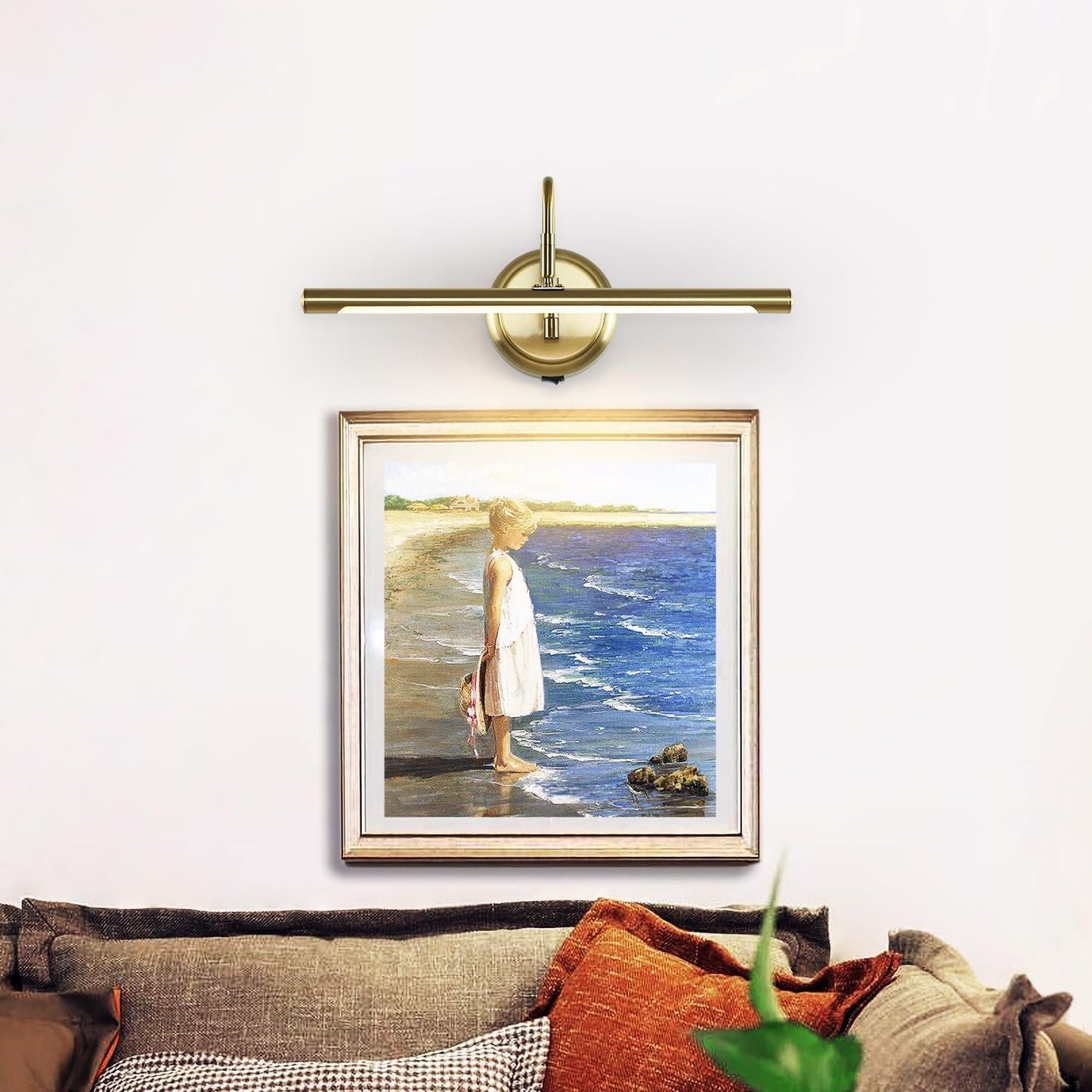 Modern Wireless Picture Lights for Wall Gold Wall Sconces Battery Operated 16.5" Inch Dimmable Wall Art Light with Adjustable Book Light with Remote 3000K CRI95+
