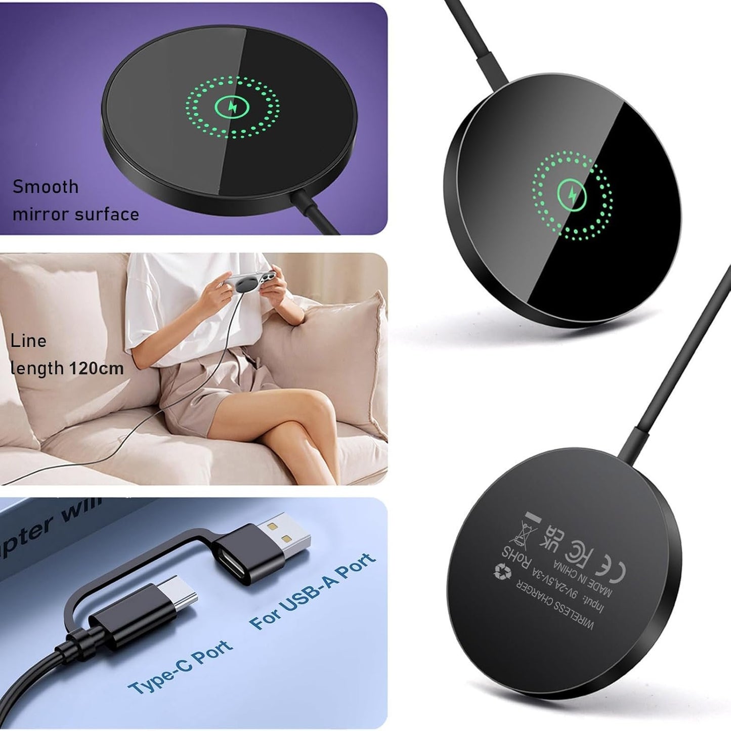 Magnetic Wireless Charger Compatible with Mag-Safe Charger, 15W Fast Charging Wireless Charger Pad for iPhone 16 15 14 Pro/Pro Max/Plus, 13 12 Pro/Pro Max/Mini