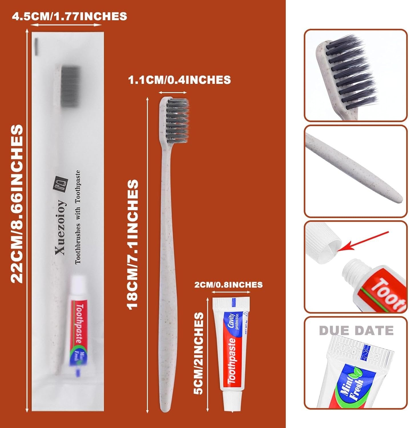 Disposable Toothbrushes with Toothpaste,30 Pack Apricot Bulk Toothbrushes Individually Wrapped Travel Toothbrush and Toothpaste Kit for Homeless,Nursing Home,Hotel,Charity