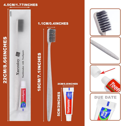 Disposable Toothbrushes with Toothpaste,30 Pack Apricot Bulk Toothbrushes Individually Wrapped Travel Toothbrush and Toothpaste Kit for Homeless,Nursing Home,Hotel,Charity