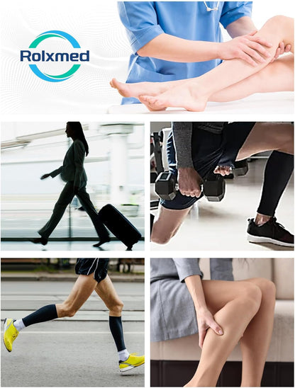 Rolxmed Medical Compression Calf Sleeves 20-30 mmHg German Tech Support Hose for Women Men Sports