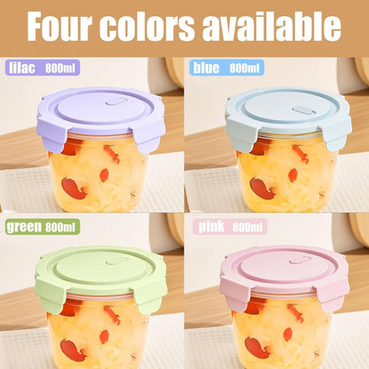 Glass Food Storage Containers, 4 Piece Set of Glass Meal Prep Containers with Sealed Lid, Microwave and Refrigerator Safe, Suitable for Fruits, Salads, Lunches, Ice Cream and Travelï¼ˆCircularï¼‰