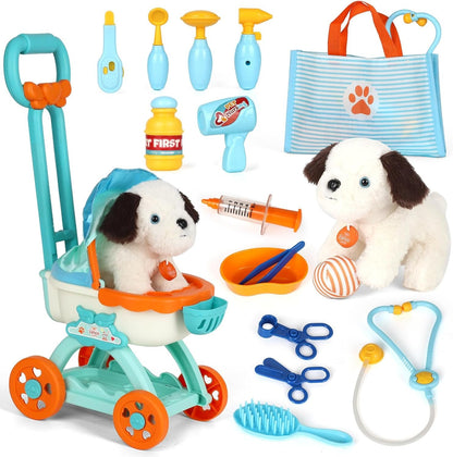 Lehoo Castle Veterinarian Set for Toddlers, Doctor Kit for Kids, Pet Care Play Set with Puppy Stroller, Dog Toys for Kids, Girls Toys for 3 4 5 6 Years Old, Stuffed Animals Gifts for Girls