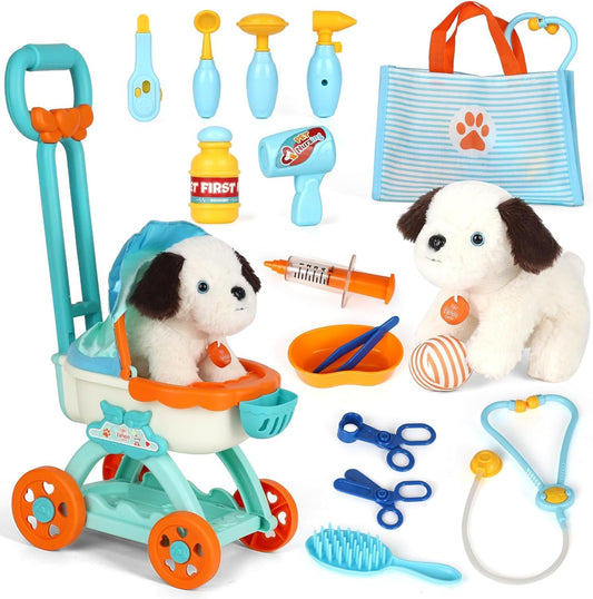 Lehoo Castle Veterinarian Set for Toddlers, Doctor Kit for Kids, Pet Care Play Set with Puppy Stroller, Dog Toys for Kids, Girls Toys for 3 4 5 6 Years Old, Stuffed Animals Gifts for Girls