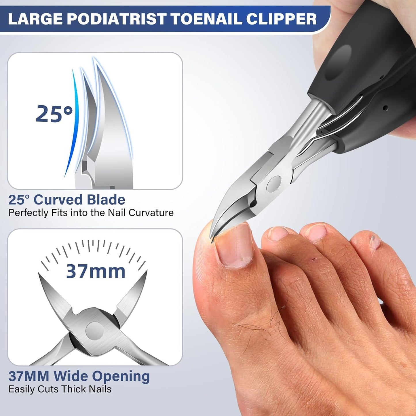 Toenail Clippers for Thick Toenails for Seniors, Angled Head Large Toe Nail Clippers Set for Men, Heavy Duty Ingrown Toenail Clippers with Wide Jaw, Ultra Sharp Slanted Nail Cutter with Long Handle