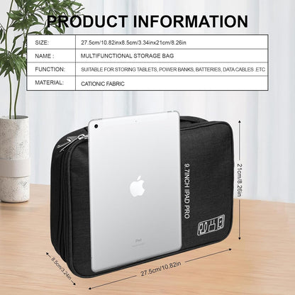 Cable Organiser Bag, T Tersely Double Layer Electronics Travel Organizer Storage Bag, Universal Traveling Gear Accessories Carrying Case Pouch for iPad mini Cables Phone Chargers Adapter Hard Drive