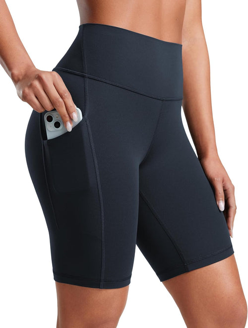 CRZ YOGA Women's Butterluxe Buttery Soft Biker Shorts Side Pockets 3'' / 5'' / 8'' - High Waisted Workout Yoga Shorts