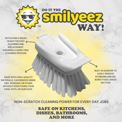 Soap Dispensing Dishwand by Smilyeez® (Grey) with Ergonomic Handle and 2 Interchangeable Brushes - Effortless Cleaning and Long-Lasting Durability - Kitchen and Dishwashing Essential