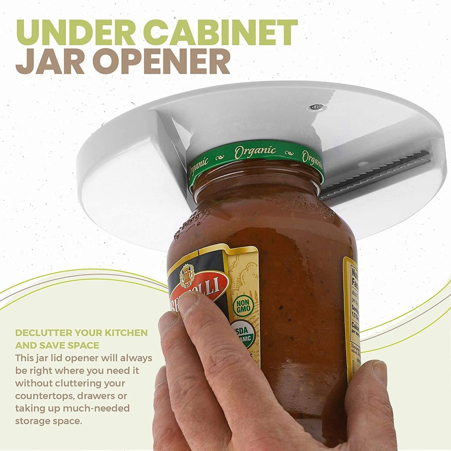 Under Cabinet Jar Opener - Undermount Lid Gripper Tool Easily Grip and Unscrew Multi-Sized Jars, Bottles and Containers - Ideal Kitchen Gadget for Weak Hands and Seniors with Arthritis